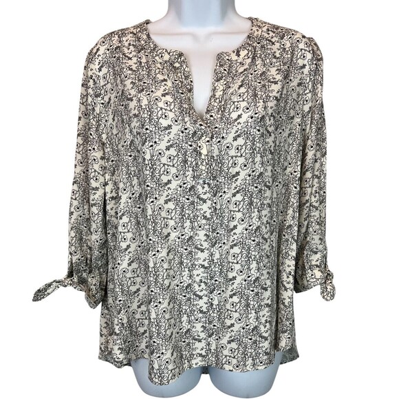 Jane and Delancy Rayon Tunic Top  Women's L  Black Floral  3/4-Sleeve Pull-over - Picture 1 of 9